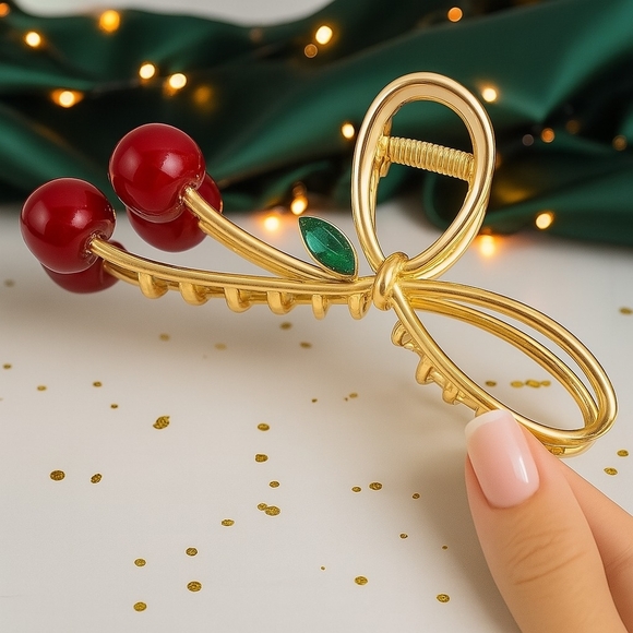 🆕️Cherry Hair Claw Clip Non-Slip Bow-Knot 🍒 Metal Hair Clip for Women & Girls - Picture 4 of 13